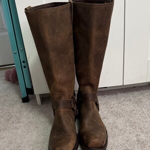 Frye Dark Brown Leather Moto Boots